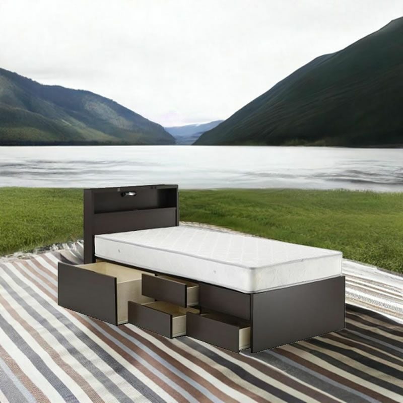 ベッドフレームＮスクエア2Ａ－ＣＤＲシングルサイズ収納付キャビネットタイプLED照明付郡上ベッド