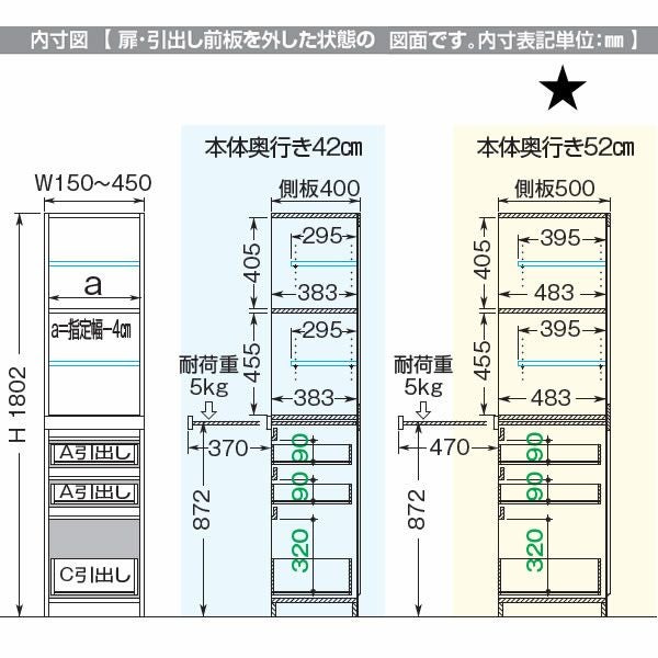 スリムすきまくんMタイプ〔ミラー扉〕幅31-45/奥行52cm（右開き）SSD-MSR-31/45D52【すきま収納/キッチン/寝室/リビング/洗面所/サニタリー/片付け上手/国産家具】