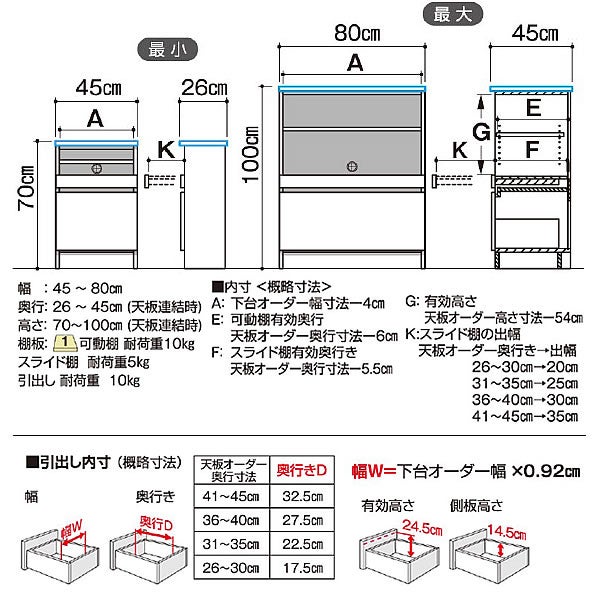 すきまくん３DスライドユニットP60-80/奥行36-45/高さ85-100【収納/リビング/ダイニング/寝室/子供部屋/キッチン/カウンター/TVボード/チェスト/組み合わせ】