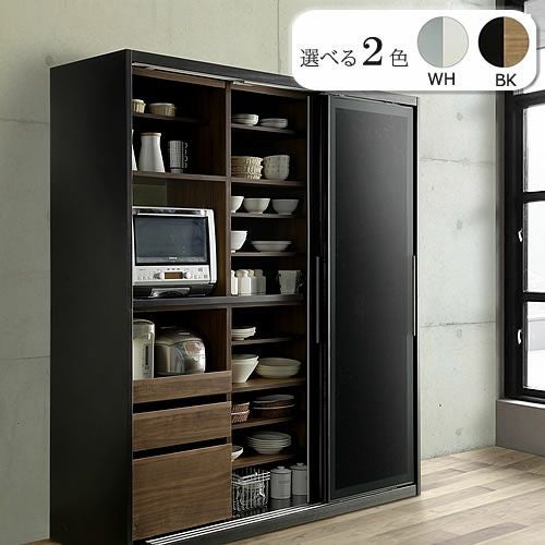 キッチンボードネロ/160SL-KB【食器棚/家電収納/大容量/ダイニングボード/シンプル/おしゃれ//シギヤマ家具】