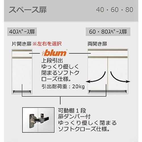 食器棚ブランシェ〔下台/奥行45cm〕S40スペースR扉【キッチンボード/収納/オリジナル/高橋木工】