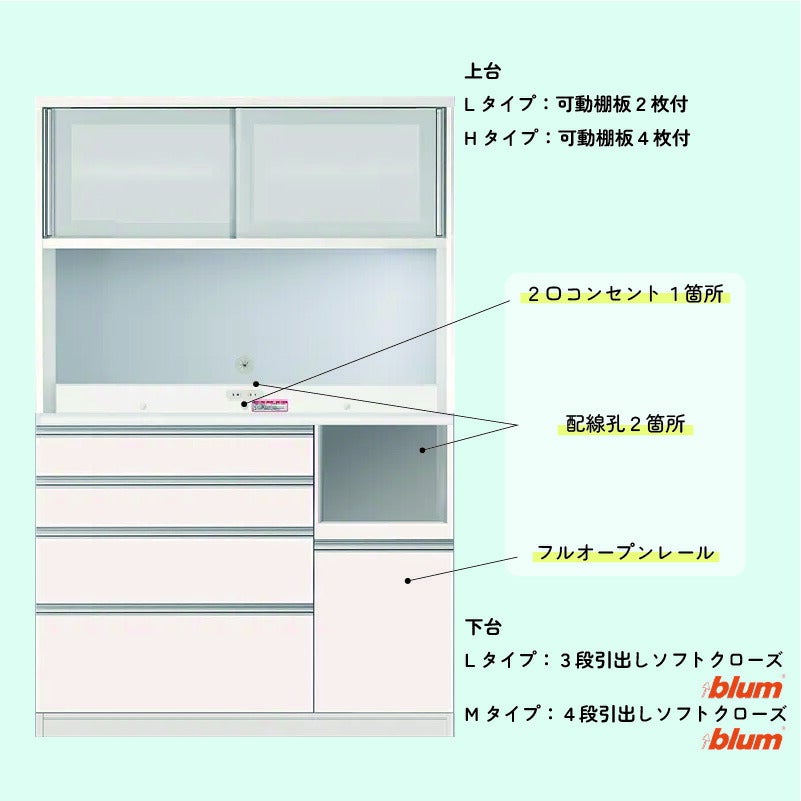 食器棚プレファS120LMオープン〔奥行45ｃｍ/カウンター高さ93ｃｍ/総高186ｃｍ〕【キッチン収納/ダイニングボード/３色対応/日本製/高橋木工】