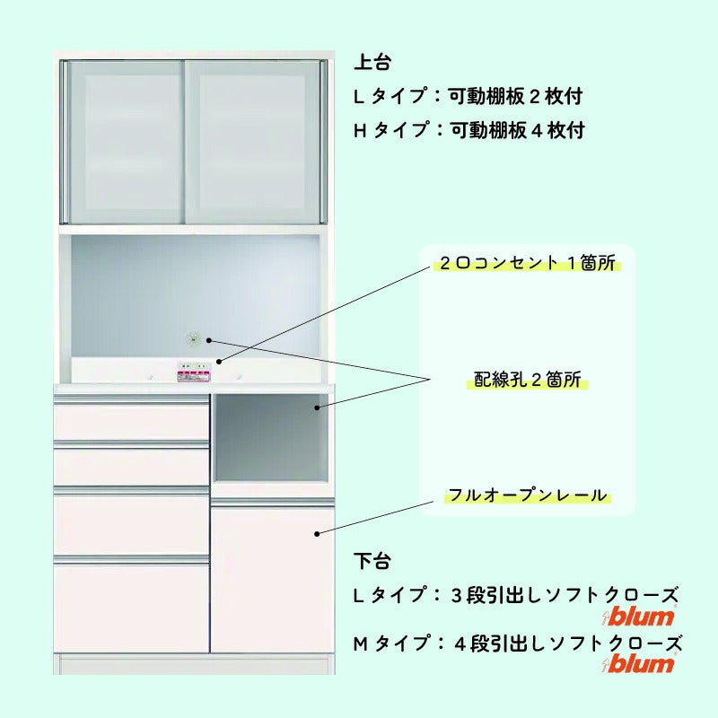 食器棚プレファW90HMオープン〔奥行51ｃｍ/カウンター高さ93ｃｍ/総高201ｃｍ〕【キッチン収納/ダイニングボード/３色対応/日本製/高橋木工】