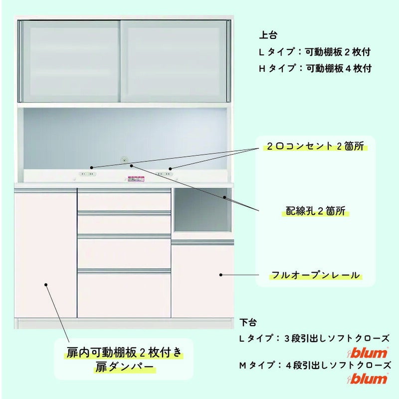 食器棚プレファW140HMオープン〔奥行51ｃｍ/カウンター高さ93ｃｍ/総高201ｃｍ〕【キッチン収納/ダイニングボード/３色対応/日本製/高橋木工】