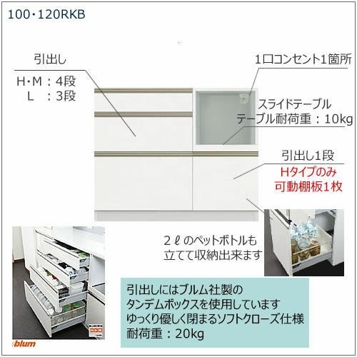 キッチンボードフォースll下台【ハイタイプ／奥行51cm】W120H-RKB【ユニット食器棚/組み合わせ/キッチン収納/片付け/収納上手/高橋木工所】
