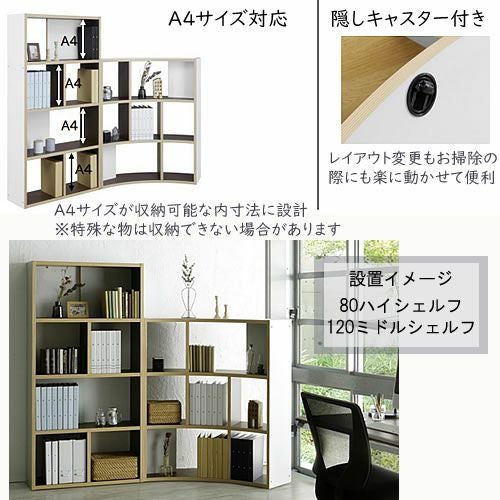 日本製【幅1225mm】おしゃれ パーテーションラック アリア 120ミドル