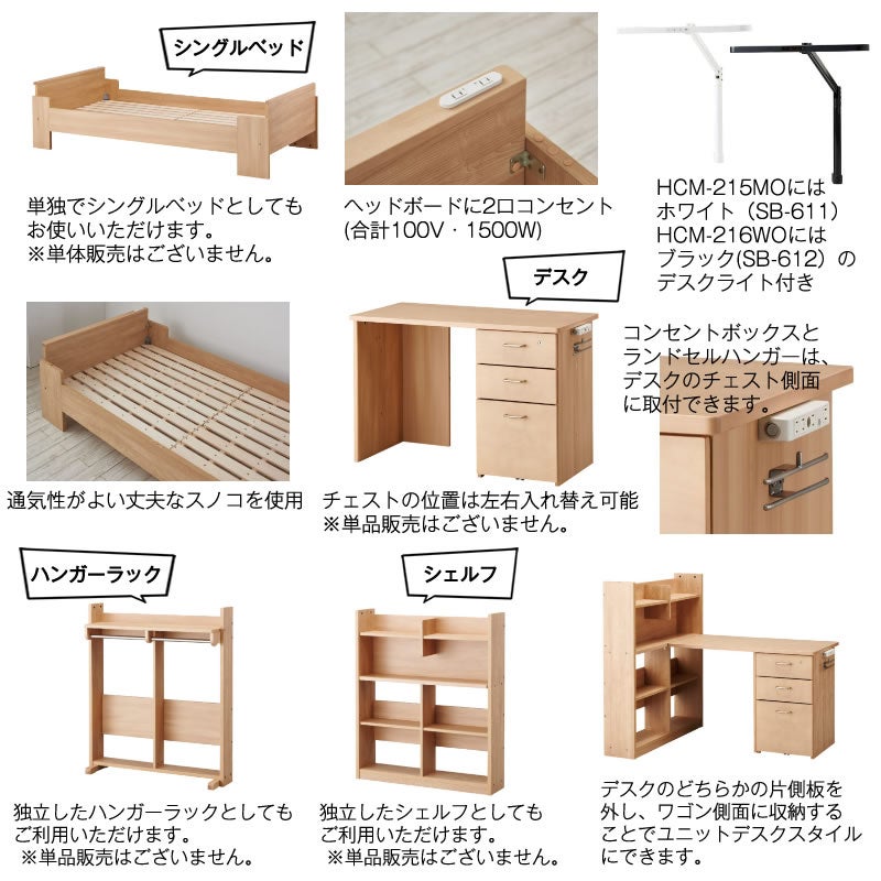 ビルトコンポHCM-215MOハイベッドデスク【学習家具/子供部屋/入学準備/コイズミ/大正堂】