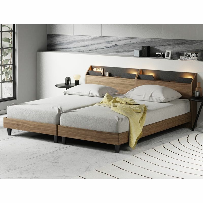 ベッドフレームシングルベッドルナNWナチュラルダークグレー継脚錦之堂