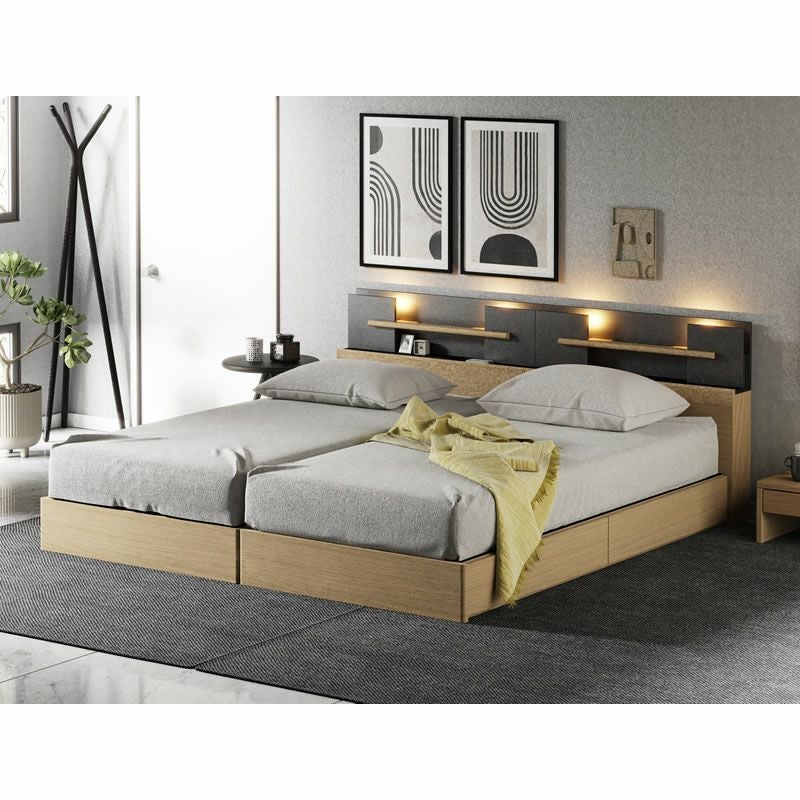 ベッドフレームアルゴDR引出しシングルセミダブルダブルナチュラルダークグレー継脚錦之堂