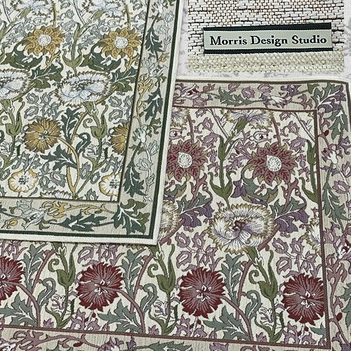 玄関マット・ラグピンク＆ローズKF1718200x200〔ピンク〕【モリスデザインスタジオ/ウィリアムモリス/ナデシコ/キッチンマット/玄関マット/川島織物セルコン】