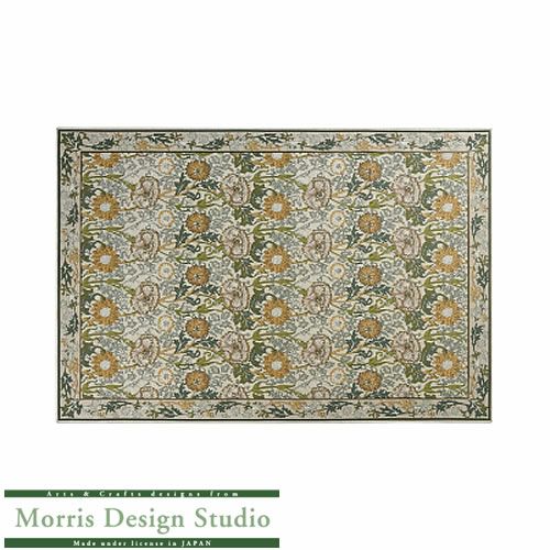 玄関マット・ラグピンク＆ローズKF1718200x200〔イエロー〕【モリスデザインスタジオ/ウィリアムモリス/ナデシコ/キッチンマット/玄関マット/川島織物セルコン】