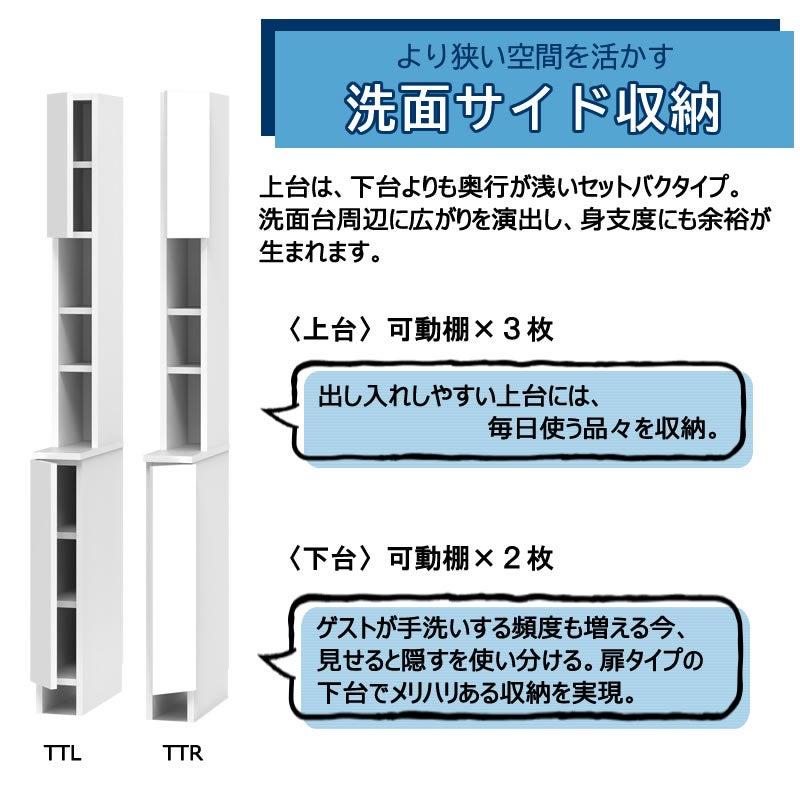 サニタリーすきまくん幅15-45奥行42/52洗面収納棚洗面サイド収納TTLTTR