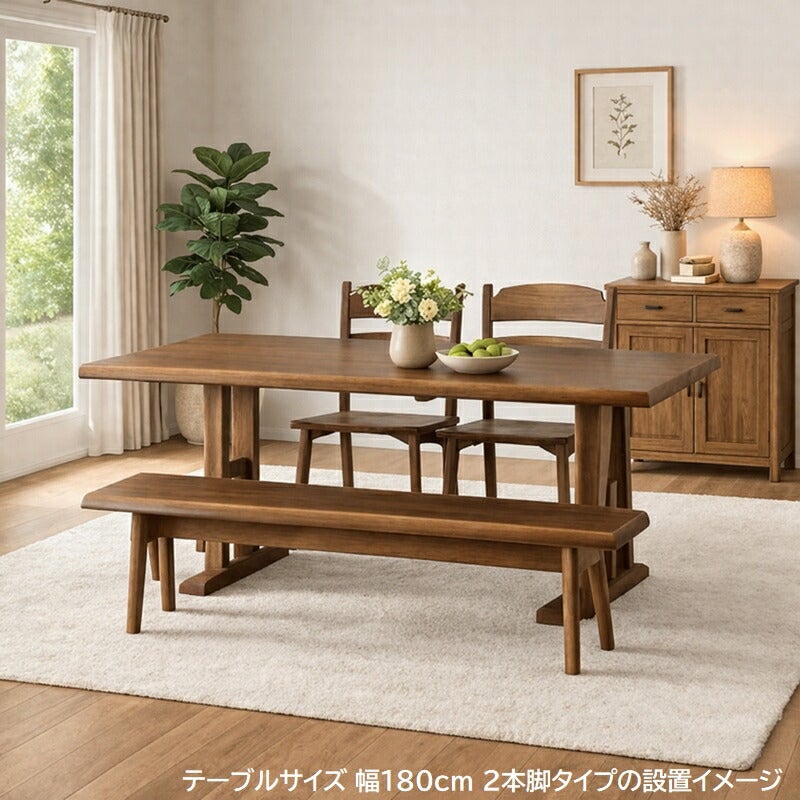 ダイニングセットB150/180cm天然木無垢天板テーブル椅子2脚+ベンチセットラベンダー【カントリースタイル/大正堂オリジナル】