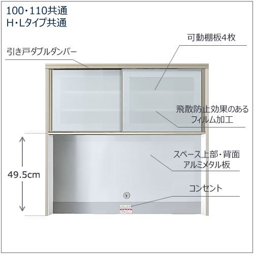 キッチンボードフォースll上台【ハイタイプ】100H-オープン【ユニット食器棚/組み合わせ/キッチン収納/片付け/収納上手/高橋木工所】