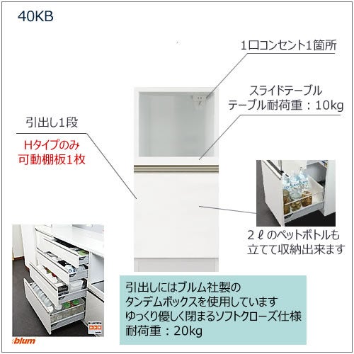 キッチンボードフォースll下台【ミドルタイプ／奥行51cm】W40M-KB【ユニット食器棚/組み合わせ/キッチン収納/片付け/収納上手/高橋木工所】