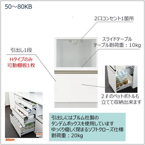 キッチンボードフォースll下台【ハイタイプ／奥行51cm】W60H-KB【ユニット食器棚/組み合わせ/キッチン収納/片付け/収納上手/高橋木工所】