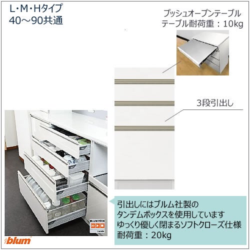 キッチンボードフォースll下台【ハイタイプ／奥行45cm】S50H-T引き出し【ユニット食器棚/組み合わせ/キッチン収納/片付け/収納上手/高橋木工所】