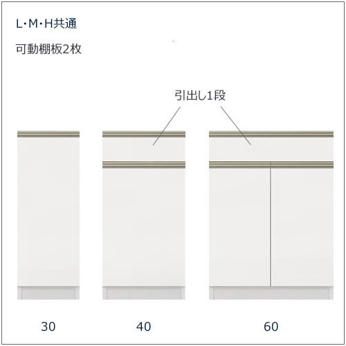 キッチンボードフォースll下台【ハイタイプ／奥行45cm】S30H-R扉【ユニット食器棚/組み合わせ/キッチン収納/片付け/収納上手/高橋木工所】